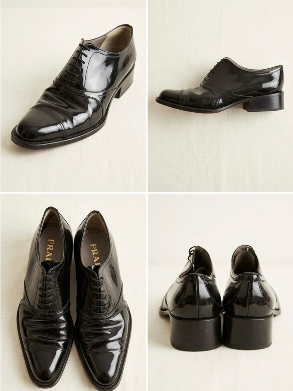 PRADA Black Patent Leather Block Heel Oxfords | IT 39 (US 9) | Authentic - Picture 2 of 4